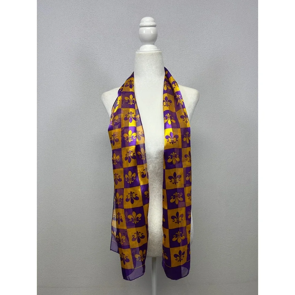 Mardi Gras New Orleans Womens OS Purple Gold Fleur De Lis Scarf Shawl